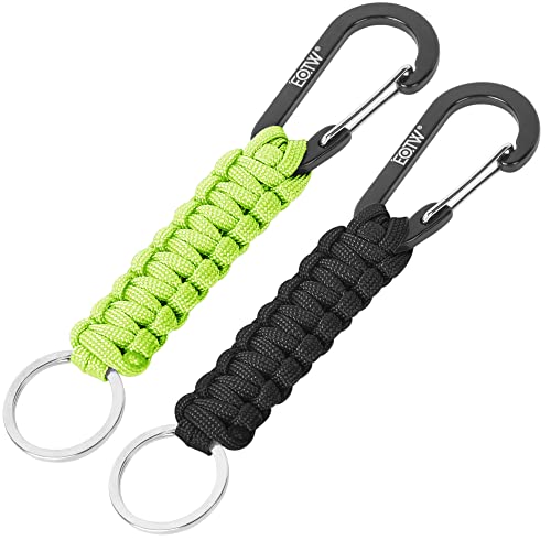 EOTW Paracord Keychain for Men Women Paracord Carabiner Backpack Keychain with Aluminum Clip for Camping Hiking Outdoor Gear - color: Black+green