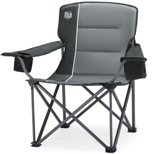 Timber Ridge 550 LBS Oversized Folding Camping Chair for Adults, Heavy Duty with Cup Holder Side Pocket for Camping, Lawn, Picnic, Grey - color: Grey, size: Single