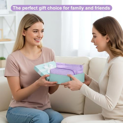 Sanwuta 4 Pcs Seersucker Pouch Cosmetic Bag Set Seersucker Makeup Bag Women Stripe Large Travel Toiletry Organizer Aesthetic Preppy Storage for Embroidery Women Bridesmaid Gifts(Purple) - color: Purple