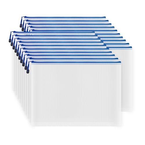 20pcs Mesh Zipper Pouch Bags, Multipurpose Waterproof Organization Storage Bag for Office School Home Travel (A3 Size 16.9''x12'', White and Blue) - color: White and Blue, size: A3 Size 16.9 x 12 inch