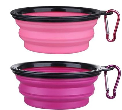 Collapsible Pet Bowl Set, Portable Silicone Travel Food Water Bowls with Carabiner Clip, Multi-Color, Space-Saving Design for Dogs Cats (Purple & Pink) - color: Purple & Pink