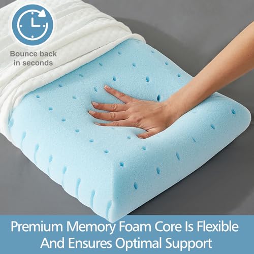 DUMOS Memory Foam Pillows for Sleeping, 1 Pack Bed Pillows for Adults with Washable Cover and Breathable Mesh, Gel Cooling Pillow for Back and Side Sleeper Support, White - size: 1 Pack