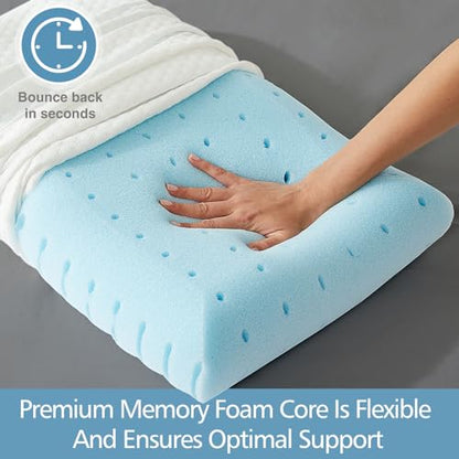 DUMOS Memory Foam Pillows for Sleeping, 1 Pack Bed Pillows for Adults with Washable Cover and Breathable Mesh, Gel Cooling Pillow for Back and Side Sleeper Support, White - size: 1 Pack