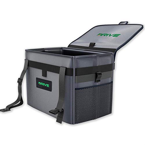 Drive - Car Trash Can - Collapsible, Leakproof Garbage Bin with Adjustable Strap and 20 Trash Bags - Car & Truck Accessories for Men and Women - Grey with Lid - color: Grey/Black, size: 4 gallons