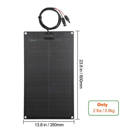 Lensunsolar 30W 12V ETFE Black Flexible Solar Panel, 23.6x13.8in, ETFE Black Thin, Slim Semi-Flexible PERC Mono High Efficiency Solar Cells 12 Volt for Battery Charge Marine RV Campers Boats Tent - size: 30W/23.6in x 13.8in