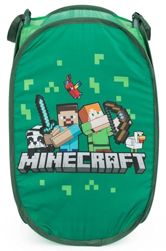 Jay Franco Minecraft Pop Up Laundry Hamper for Kids - Collapsible Foldable Mesh Laundry Basket with Durable Handles, Kids Toy Storage Bin for Bedroom, Nursery, Portable and Lightweight, 22" x 14" - color: Multi - Minecraft