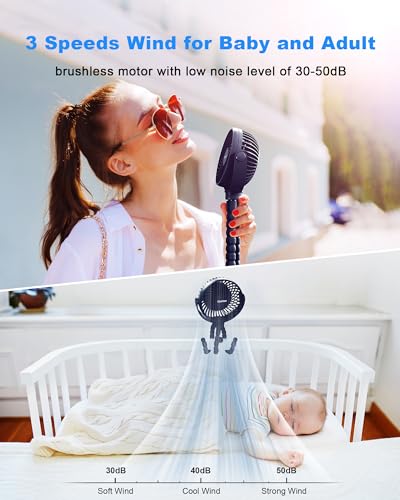 Coohea Stroller Fan Clip on for Baby, 4000mAh Rechargeable Battery Operated, Flexible Tripod, 3 Wind Speed, 360° Rotatable, Small Cooling Portable Fan for Car Seat Crib Golf Cart, Navy Blue - color: Navy Blue