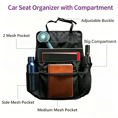 3-in-1 Car Seat Organizer Car Seat Back Organizer with Tablet & Laptop Holder, Passenger Seat Storage Bag with Compartment,Headrest Organizer for Cars,Trucks,SUVs,Vans