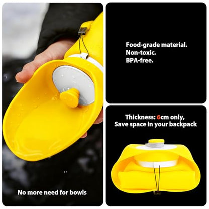 Jalopink Portable Dog Water Bottle, 2-in-1 Leak Proof & Collapsible Silicone Pet Dispenser with Built-in Bowl, Food Grade Travel Cup for Walking, Hiking (19oz/550ml, Yellow) - color: Yellow