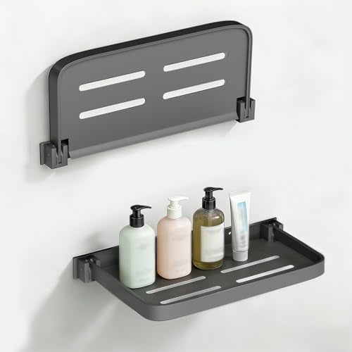 Aluminum RV Foldable Floating Shelves, Grey, 2 Pack | 90° Space-Saving Wall-Mounted, No Drill Furniture for Bathroom, Motor Home, Kitchen - size: 2 Pack