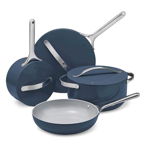 Caraway Non-stick Ceramic Cookware Set (12 Piece) Pots, Pans, Lids and Kitchen Storage - PFAS & PFOA Free - Oven Safe Pan Set & Compatible with All Stovetops - Navy - size: 12pc Set