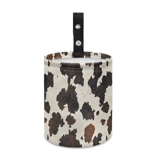 Renewold Car Trash Can Foldable with Adjustable Straps Vintage Brown Cows Printed Organizer Bag for Trip Camping Picnic Auto Garbage Can for Console Front Rear Seat Trash Bin for SUV Van Sedan Truck - color: Vintage Brown Cows Printed