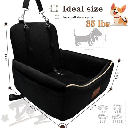 Dog Car Seat Bed 2 in 1 for Small/Medium Dogs up to 35 lbs,Adjustable Safety Leashes,Memory Foam with Soft Fabric Pets Travel Car Bed,Easily Installed in Front and Back seat,Removable and Washable. - color: Black