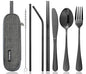 Travel Utensils Set with Case – 8-Piece Reusable Stainless Steel Camping Cutlery Set for Lunchbox, Office, School – Portable Fork Spoon Knife Chopsticks – Dishwasher Safe – Black - color: Black