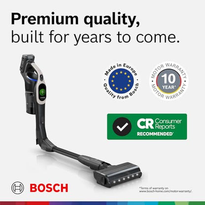 Bosch Unlimited 10 Cordless Stick Vacuum Cleaner - 2 Batteries Included, Up to 140 Min Total, Bendable Tube, Fast Charger, Pet Hair, Hard Floors and Carpets, 7 Accessories, Dark Cream