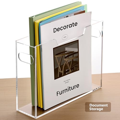 DINGHUO Acrylic File Organizer Box Letter Size Hanging File Organizer, Clear Portable File Folder Box with Handle, Filing Crate Bin Holder for Desk, Office, Home, School - 1 Pack - size: S Letter
