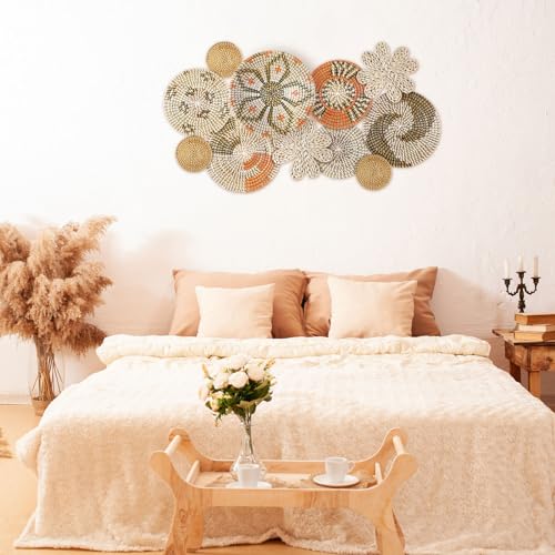 11 Pcs Boho Hanging Wall Basket Decor Handmade Woven Basket Wall Decorative Boho Wicker Baskets Placemats Round Farmhouse Bulrush Art for Rustic Home Decorations Christmas Gift(Cute) - style: Cute