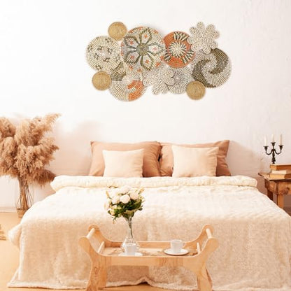 11 Pcs Boho Hanging Wall Basket Decor Handmade Woven Basket Wall Decorative Boho Wicker Baskets Placemats Round Farmhouse Bulrush Art for Rustic Home Decorations Christmas Gift(Cute) - style: Cute