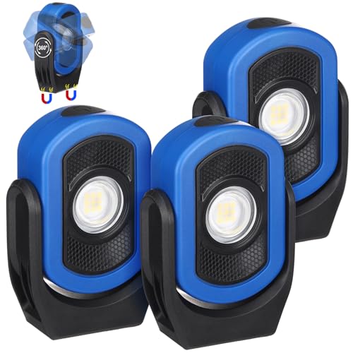 Retisee 3 Pack 780 Lumens Magnetic Work Light USB Rechargeable LED Flashlight Portable Mechanic Light for Car Repair Emergency Lighting Mechanics Workshop Inspection(Blue-3pk) - color: Blue-3pk, size: 780 Lumens