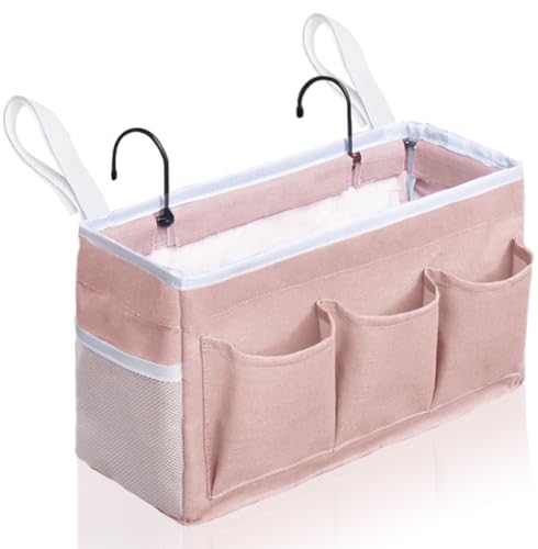 Kanrichu Bedside Caddy Hanging Storage Bag, Organizer Baskets with Pockets for Bunk Bed Accessories, Loft & Dorm Rooms Chair Bed Rails (Pink-1pcs) - color: Pink-1pcs