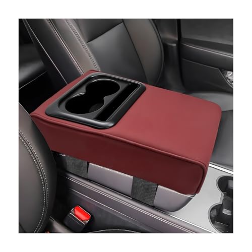 Car Center Console Armrest Pillow, Memory Foam Auto Armrest Box Cover with Cup Holder & Phone Holder, Waterproof Leather Arm Rest Protector Cushion, Interior Car Accessories (Wine Red) - color: Wine Red