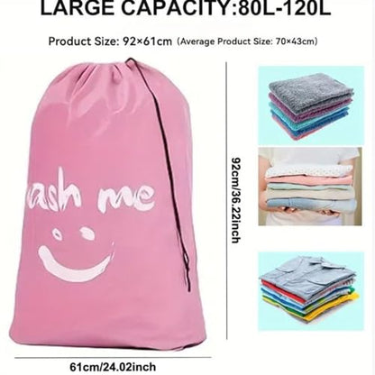 2 Pack XL Travel Laundry Bag, Dirty Clothes Organizer with Drawstring, Large Enough to Hold 4 Loads of Laundry， Easy Fit a Laundry Hamper or Basket，24" x 36" - color: Sky Blue+Pink