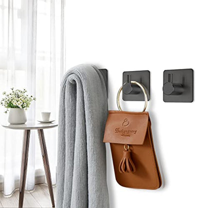 Fotosnow Black Adhesive Towel Hooks Heavy Duty Stick on Wall Hooks Shower Hooks for Bathroom Kitchen Door-4 Packs - color: Black