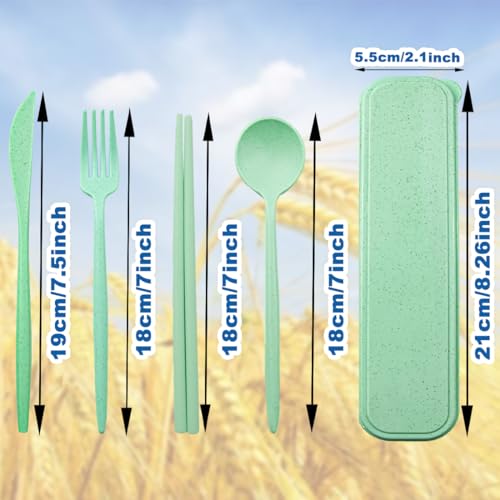 ELANE 4 Sets Reusable Travel Utensils Set with Case,Camping Cutlery Set Reusable Cutlery Set with Case,Utensil Sets for Lunch Picnic Daily Use Outdoor (lightgreen) - color: lightgreen