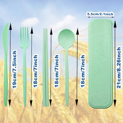 ELANE 4 Sets Reusable Travel Utensils Set with Case,Camping Cutlery Set Reusable Cutlery Set with Case,Utensil Sets for Lunch Picnic Daily Use Outdoor (lightgreen) - color: lightgreen