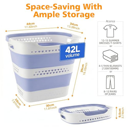 Collapsible Plastic Laundry Basket Hamper with Handles, Foldable Pop Up Storage Container Organizer for Washing Storage, Blue - style: BLUE