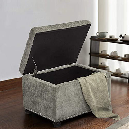 Joveco Storage Ottoman Foot Rest Stool, 24" Velvet Footstool Bench for Living Room Bedroom, Light Grey - color: Light Grey