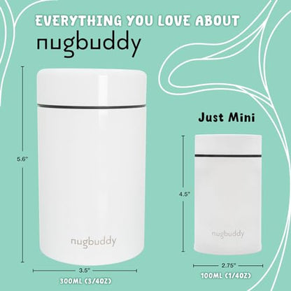 nugbuddy Mini Airtight Storage Container - Vacuum Sealed Insulated w Nested Glass Jar - UV Protection, Temperature Controlled Stainless - 100 ml (1/4 Oz) - color: White, size: 100 ML