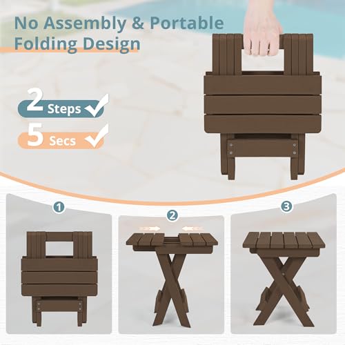 LUE BONA Small Outdoor Folding Side Table, HDPS Outside End Table for Patio, Porch, Deck, Pool, 14 Inch Height, Dark Brown - color: Dark Brown
