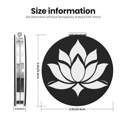 Lotus Flower Print Foldable Travel Pocket Mirror Round PU Leather Portable Mini Makeup Double Sided Handheld Magnifying,2.6 in - color: Lotus Flower