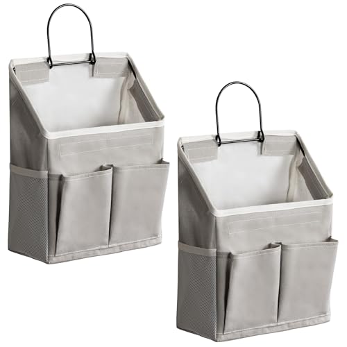 2pcs Wall Hanging Storage Bag, Small Door Closet Linen Fabric Pockets Organizer, Waterproof Multi Functional for Living Room Bedroom Bathroom Kitchen RV Camper with Hooks All Grey - color: 1-all Grey
