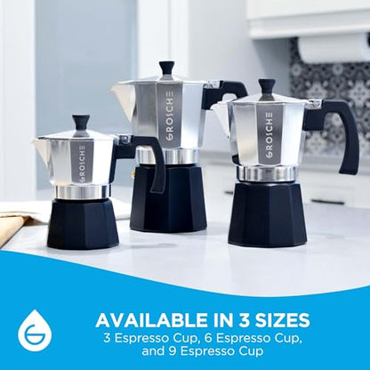 GROSCHE Milano Stovetop Espresso Maker Moka Pot Cuban Coffee Moka Italian Espresso Greca Brewer Percolator | 3 Espresso Cup, Tuxedo - color: Tuxedo, Black, size: 3 espresso cups