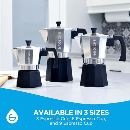 GROSCHE Milano Stovetop Espresso Maker Moka Pot Cuban Coffee Maker Stovetop Coffee Maker Moka Italian Greca Brewer Percolator | 6 Espresso Cup, Tuxedo - color: Tuxedo, Black, size: 6 espresso cups