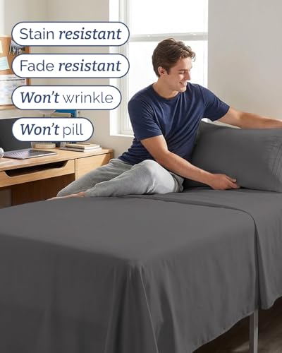 Twin XL 4 Piece Sheet Set - Comfy Breathable & Cooling - Ultra-Soft Hotel Luxury Bedding Set w/ 8-16 Inch Deep Pockets - 1 Flat & 1 Fitted Sheet & 2 Pillowcases - Wrinkle Free & Easy Care - Dark Grey - color: 06 - Dark Grey, size: Twin XL