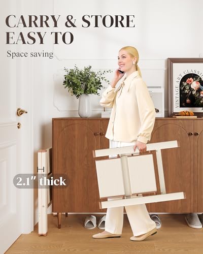 2 Step Ladder, Folding Step Stool with Wider Pedal, Anti-Slip Feet & Non Slip Stripes, Aluminum Sturdy Material, 300Lbs Capacity, Elegant Look of Cream Chocolate Better Matches Your Home - color: Cream Chocolate, size: 2 Step