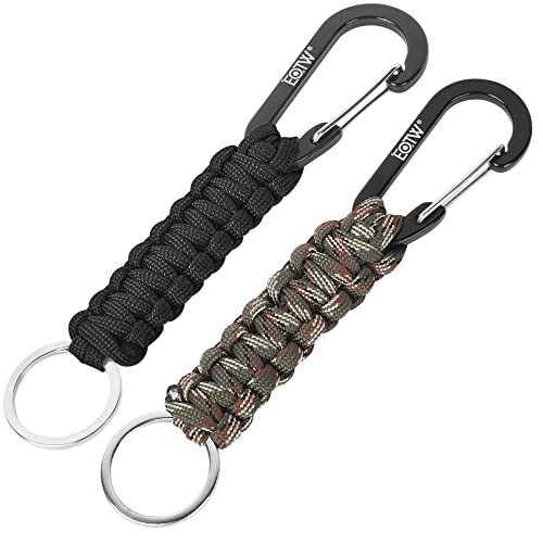 EOTW Paracord Keychain for Men Women Paracord Carabiner Backpack Keychain with Aluminum Clip for Camping Hiking Outdoor Gear - color: Black+camouflage Gray
