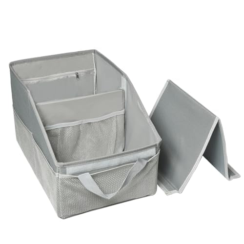 Car Seat Organizer，Collapsible Multi Compartment Car Organizer Adjustable Straps Car Box for SUV, Van, Grocery, Camping(Grey) - color: Grey