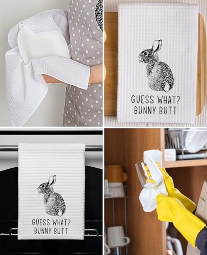 Advivio Guess What? Funny Bunny Rabbit Butt Kitchen Towels Flour Sack Tea Towels, Easter Hand Towels for Bathroom, Rabbit Lovers Teen Girls Gifts - color: Guess What? Towels