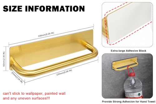 Livabber Self Adhesive Hand Towel Holder- 304 Stainless Steel Hand Towel Bar for Bathroom Kitchen Stick on Wall, Towel Ring No Drilling, 9 Inch (Gold) - color: Gold