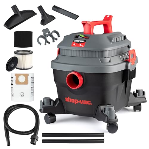 Shop-Vac 5430096 Wet/Dry Vacuum, 4 Gallon, 4 Peak HP, 1.25 Inch Diameter x 7 Foot Hose, 15 Foot Cord, Ideal for Jobsite, Garage, Workshop & Home - size: 4 Gallon