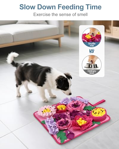 Snuffle Mat for Dogs - 15.4x15.4 Inch for Small & Medium Breeds, Cats & Rabbits | Interactive Slow Feed Sniff Mat with Non-Slip Bottom to Encourage Natural Foraging & Calming - color: Pink