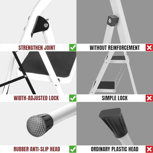 Big RED Ergonomic 4 Step Folding Ladder with Anti-Slip Pedal: Step Stool with Padded Handle for Kitchen, Household, Offices - style: 4 Step Ladder