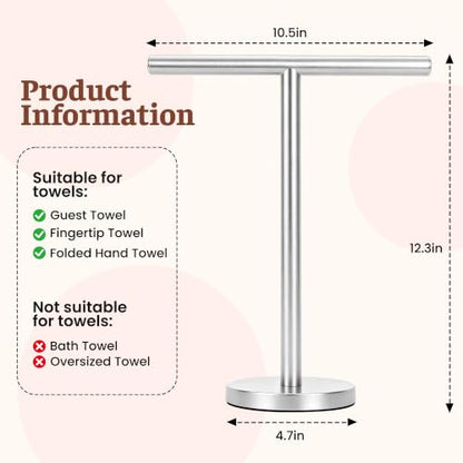 T-Shape Bath Hand Towel Holder Stand, Stainless Steel Free Standing Hand Towel Rack, for Bathroom Kitchen & Countertop, Silver, 2 Pack - color: Silver-2 Pack