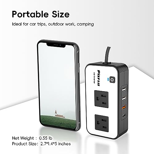 200W Car Power Inverter, PiSFAU DC 12V to 110V AC Car Plug Adapter Outlet with [20W USB-C] /USB-Fast Charger(18W) / 4.8A Dual USB/car Charger for Laptop - size: 200W-Standard