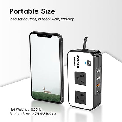 200W Car Power Inverter, PiSFAU DC 12V to 110V AC Car Plug Adapter Outlet with [20W USB-C] /USB-Fast Charger(18W) / 4.8A Dual USB/car Charger for Laptop - size: 200W-Standard