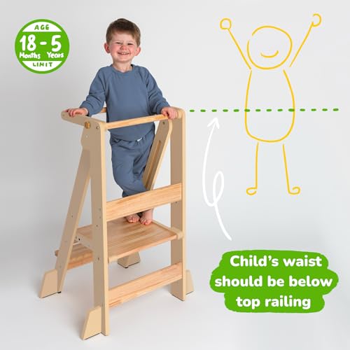 OCODILE Adjustable Foldable Toddler Tower – Folding Tower for Kids | Montessori Toddler Kitchen Step Stool Helper for Independence - Varnished - color: 3 - Varnished